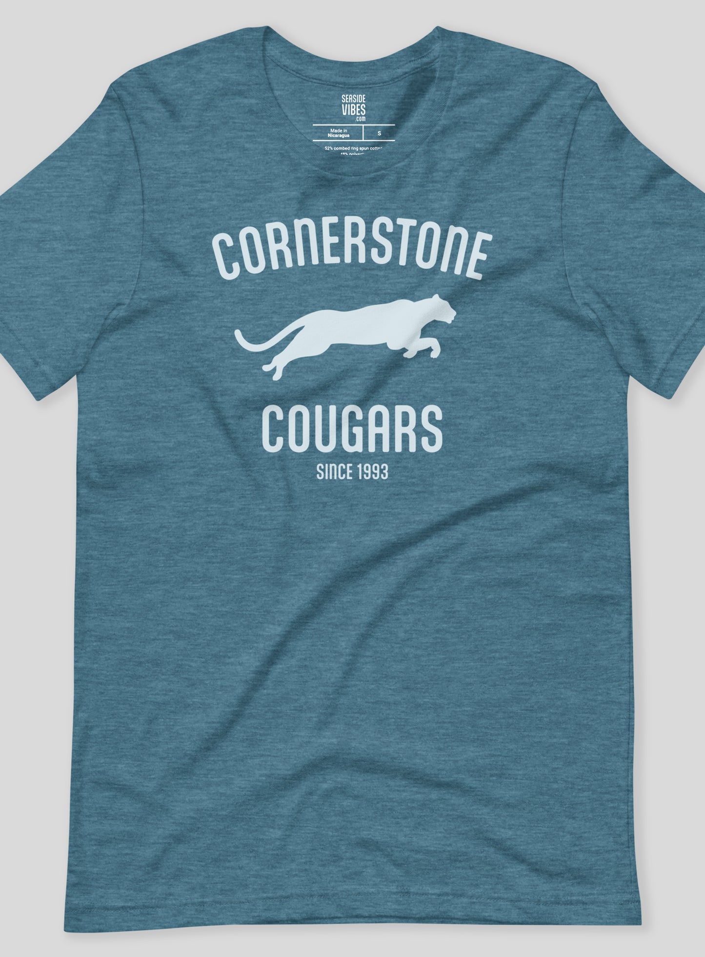 Unisex: Run with the Cougars Tee - Heather Deep Teal