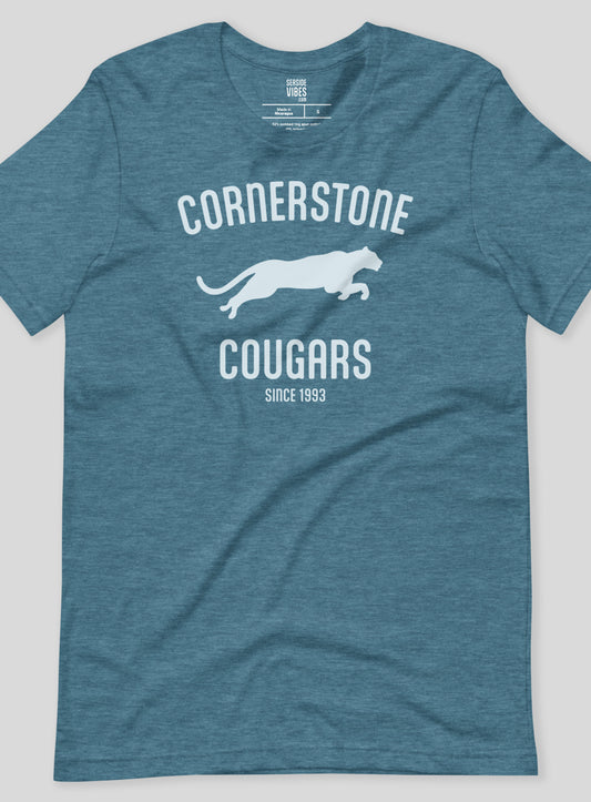 Unisex: Run with the Cougars Tee - Heather Deep Teal