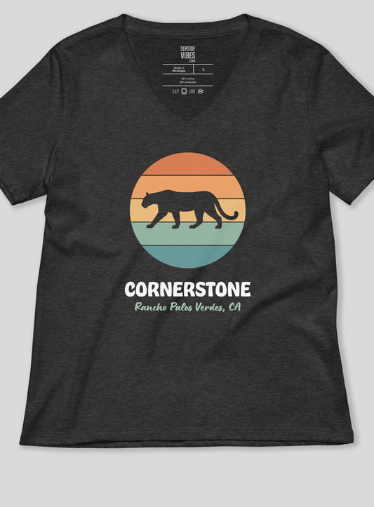 V-Neck: Cornerstone Cougars Pride Tee - Dark Grey Heather