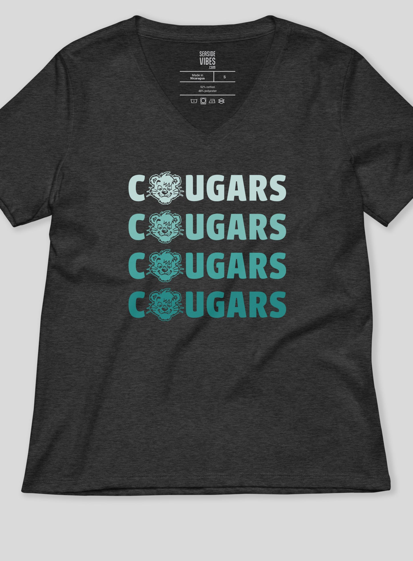 V-Neck: Cornerstone Cougars Remix Tee - Dark Grey Heather