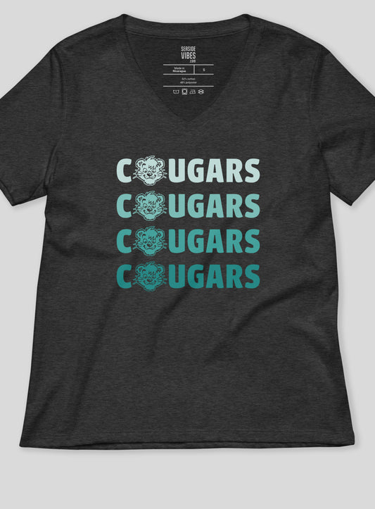 V-Neck: Cornerstone Cougars Remix Tee - Dark Grey Heather