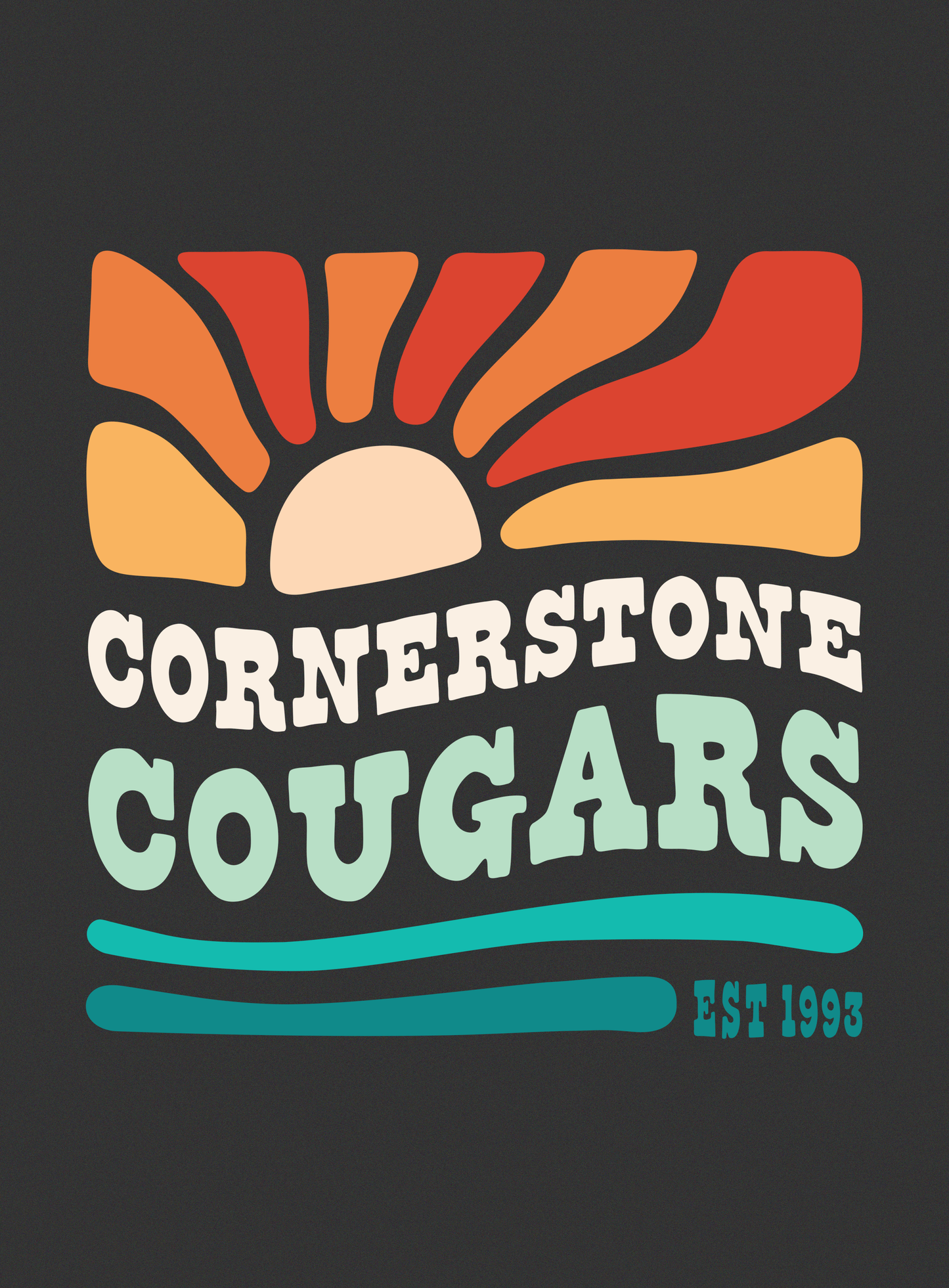 V-Neck: Cornerstone Cougars Beach Vibes Tee - Dark Grey Heather