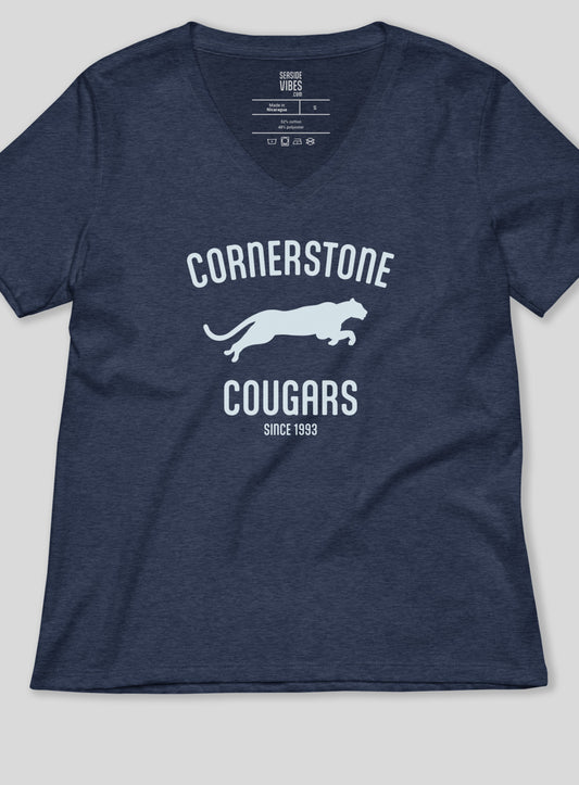V-Neck: Run with the Cougars Tee - Heather Navy