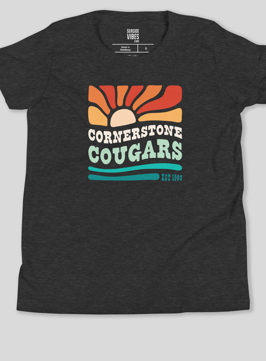 Youth: Cornerstone Cougars Beach Vibes Tee - Dark Grey Heather