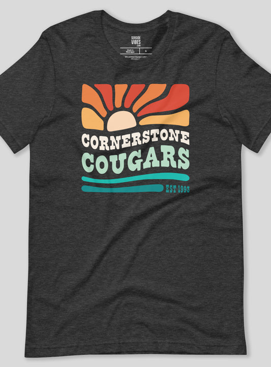 Unisex: Cornerstone Cougars Beach Vibes Tee - Dark Grey Heather
