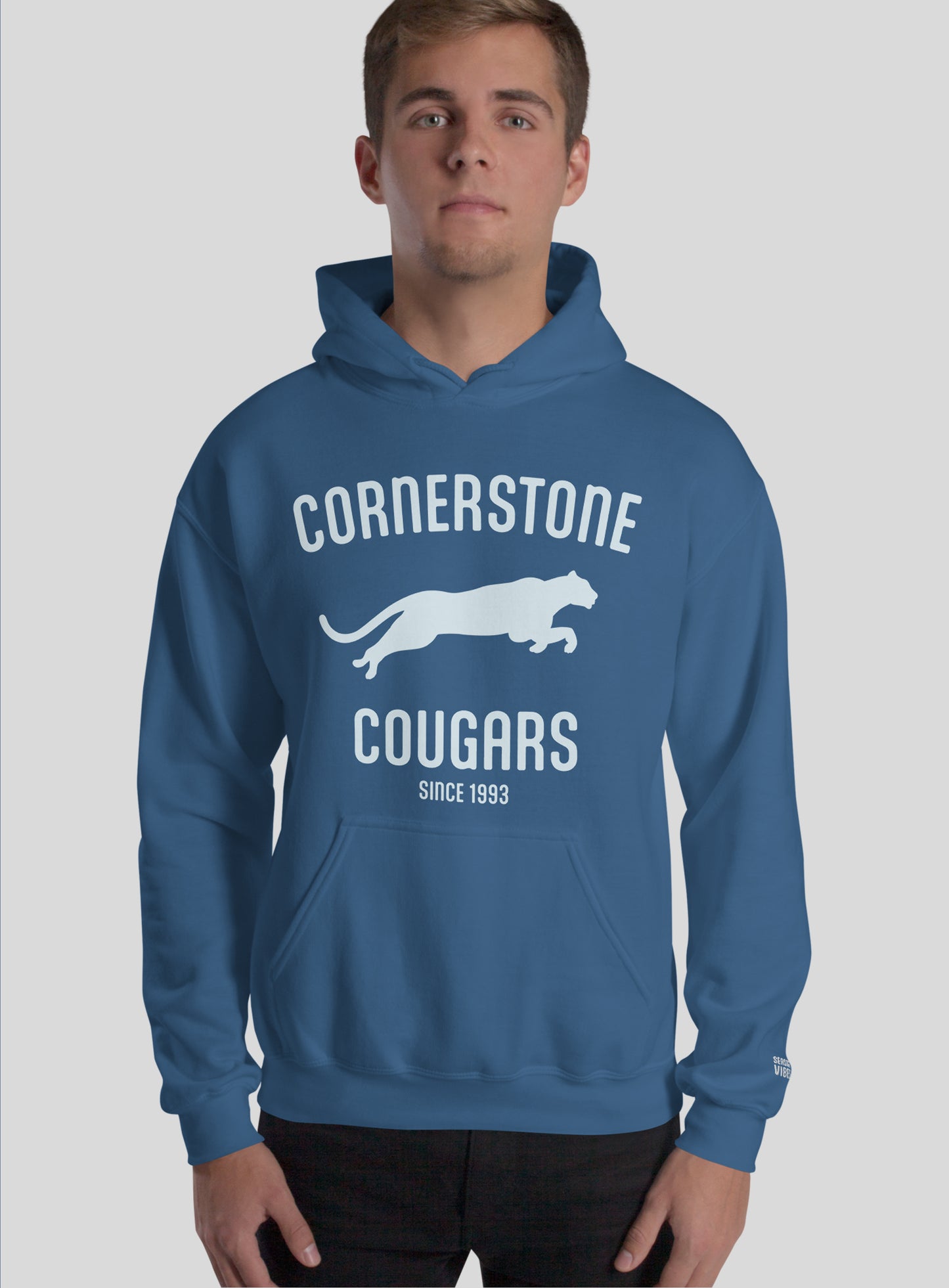 Unisex: Run with the Cougars Pullover Hoodie - Indigo Blue