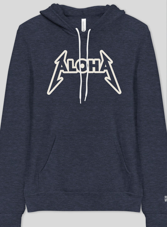 Unisex: ALOHA Rocks Pullover Hoodie - Heather Navy