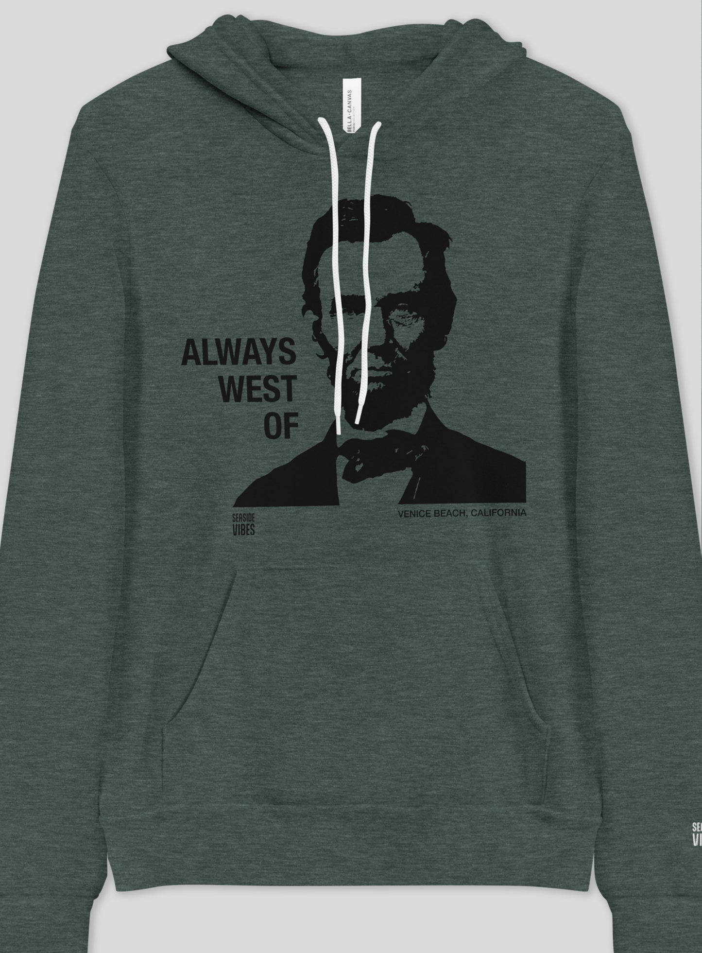 Unisex: Venice Beach Always West of Lincoln Pullover Hoodie - Heather Forest