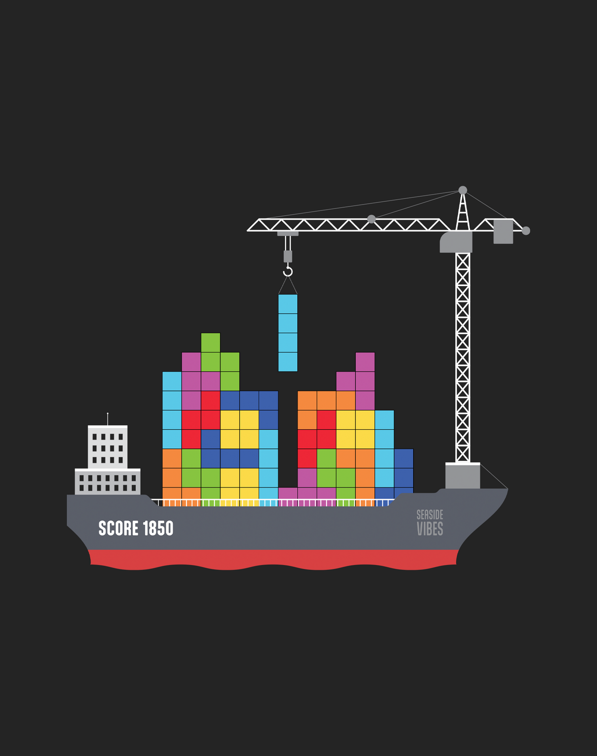 Tetris Container Ship Tee- Cotton Blend | Charcoal