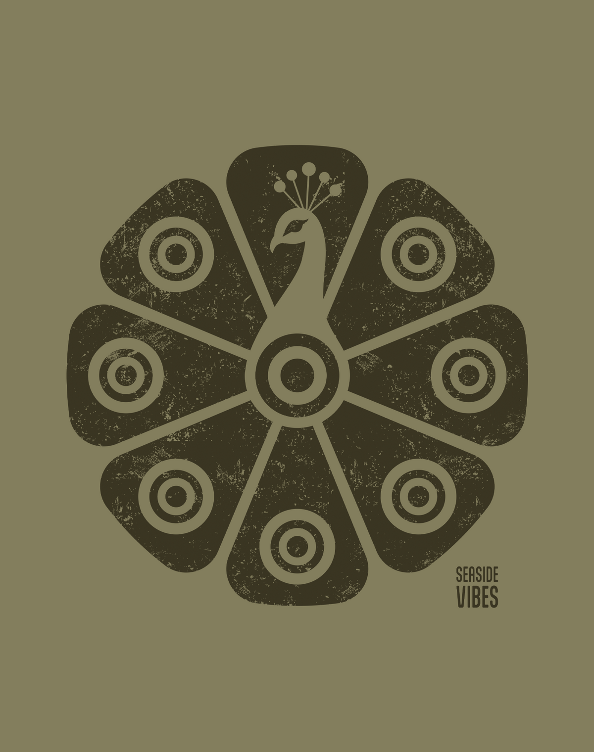 Tribal Peacock Tee - Cotton Blend | Military Green