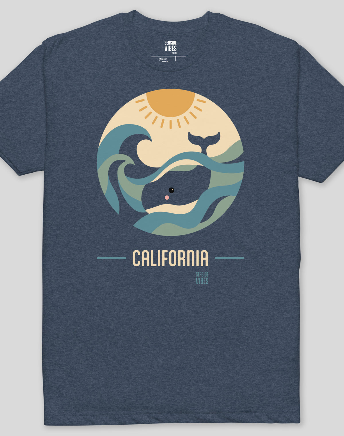 California Whale Sunset Tee - Cotton Blend | Midnight Navy