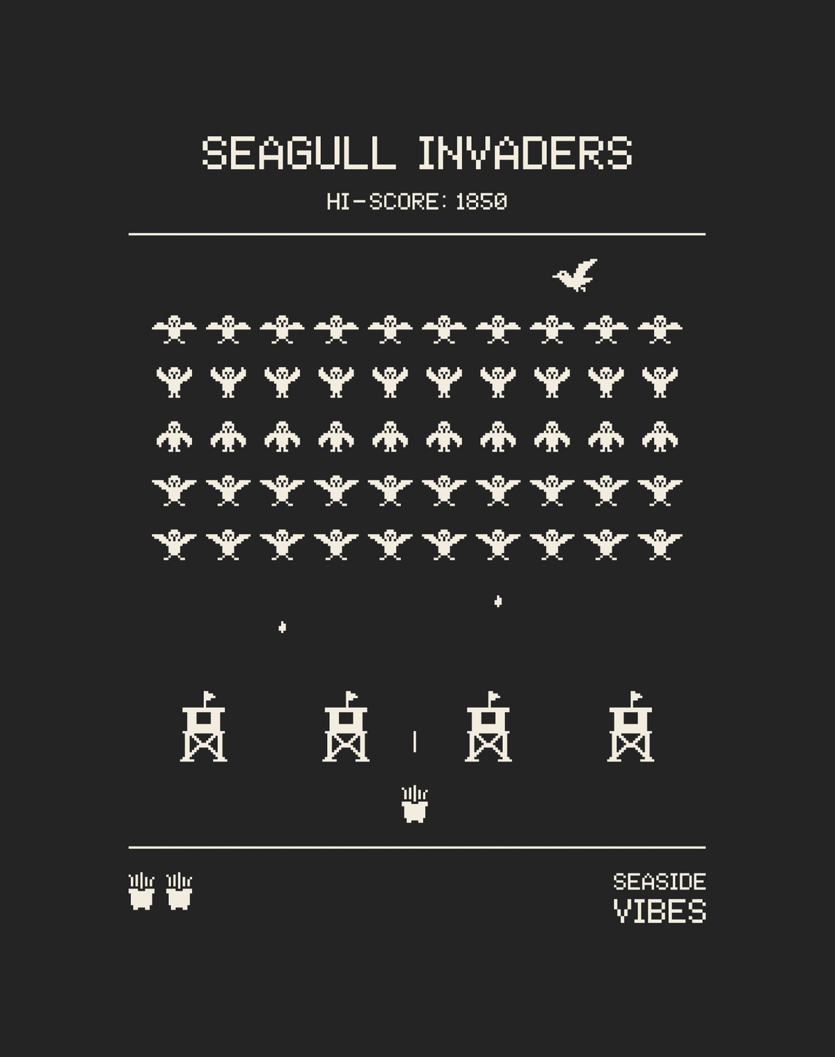 Seagull Invaders Tee - Cotton Blend | Charcoal