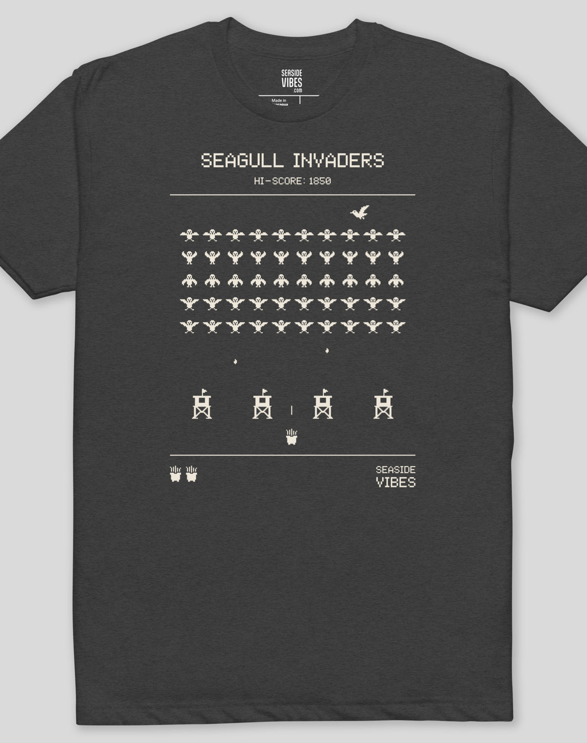 Seagull Invaders Tee - Cotton Blend | Charcoal