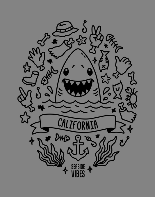 California Shark Attack! Tee - Cotton Blend | Dark Heather Gray