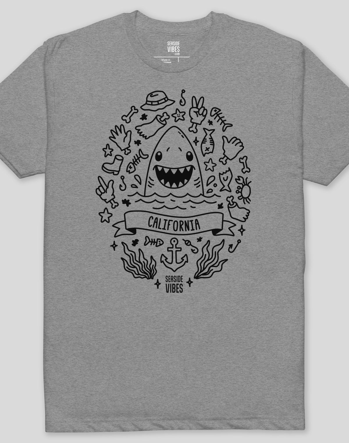 California Shark Attack! Tee - Cotton Blend | Dark Heather Gray