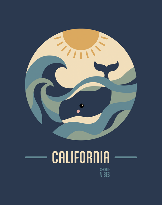 California Whale Sunset Tee - Cotton Blend | Midnight Navy