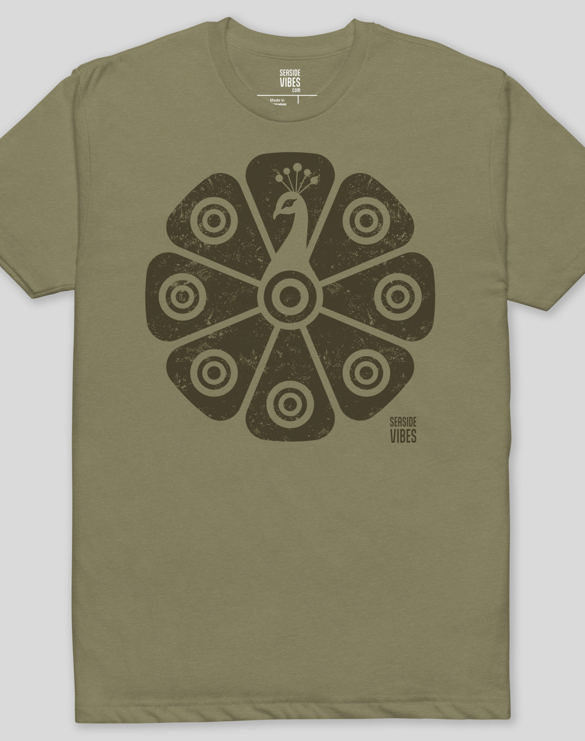 Tribal Peacock Tee - Cotton Blend | Military Green