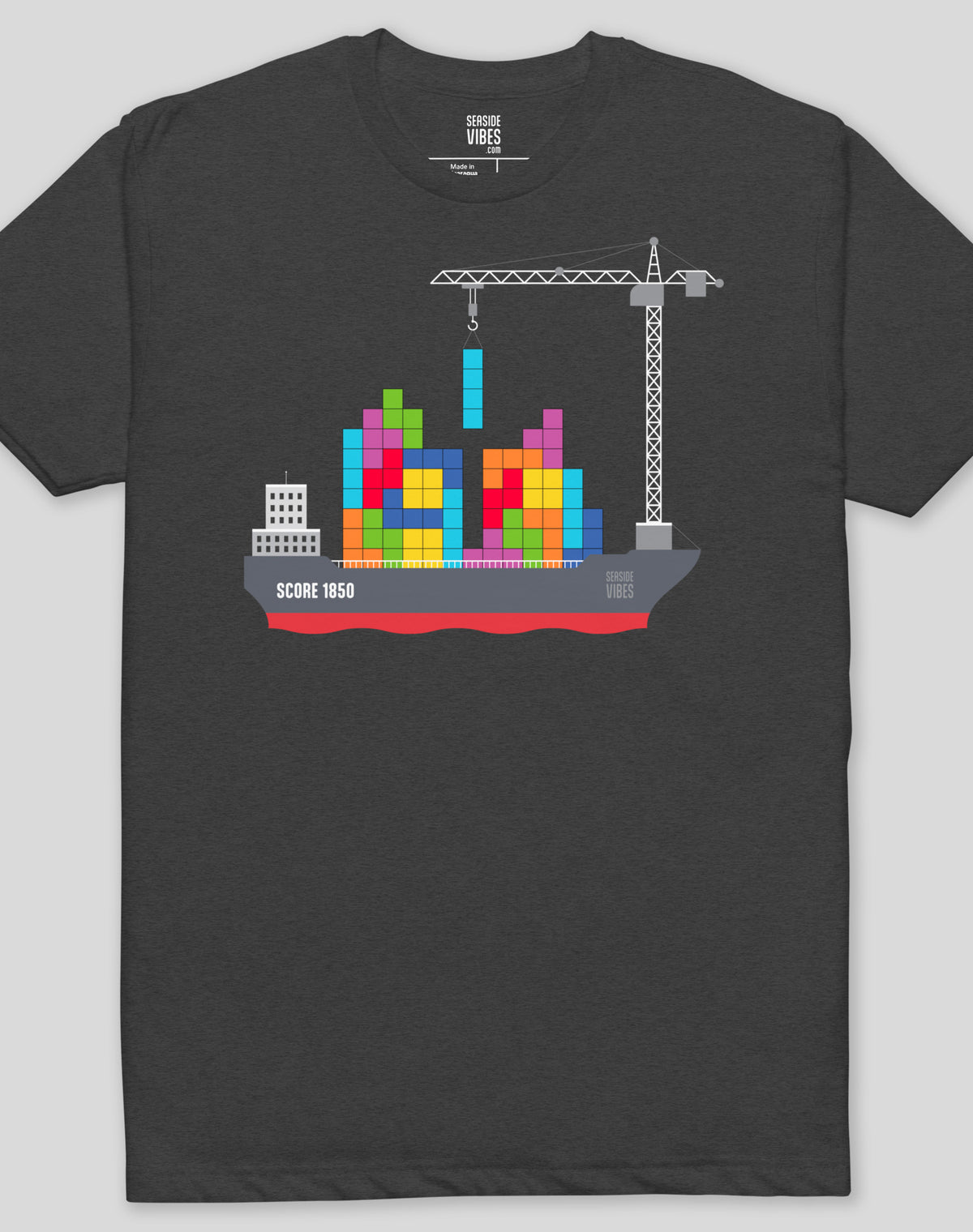 Tetris Container Ship Tee- Cotton Blend | Charcoal