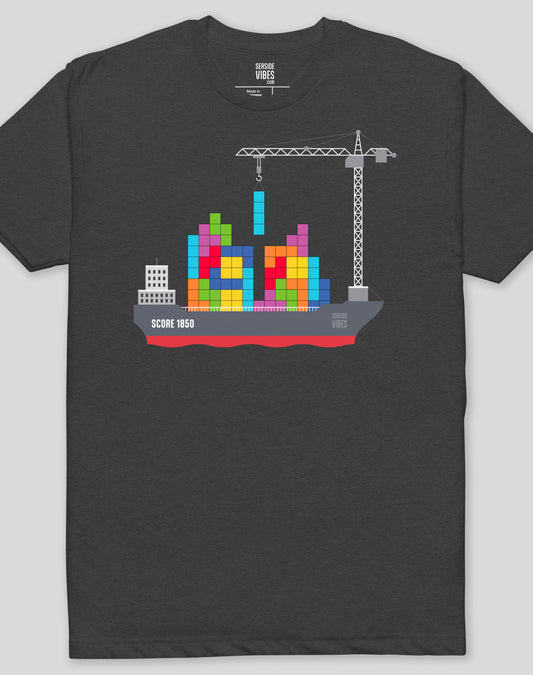 Tetris Container Ship Tee- Cotton Blend | Charcoal