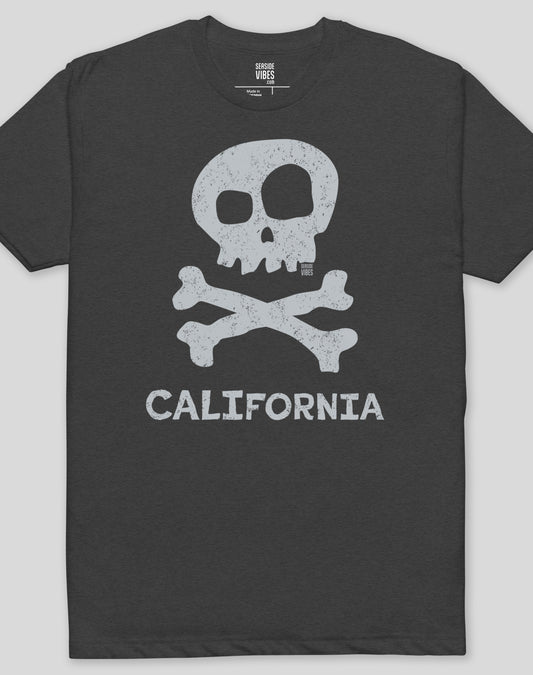 California Skull & Bones Tee - Cotton Blend | Charcoal