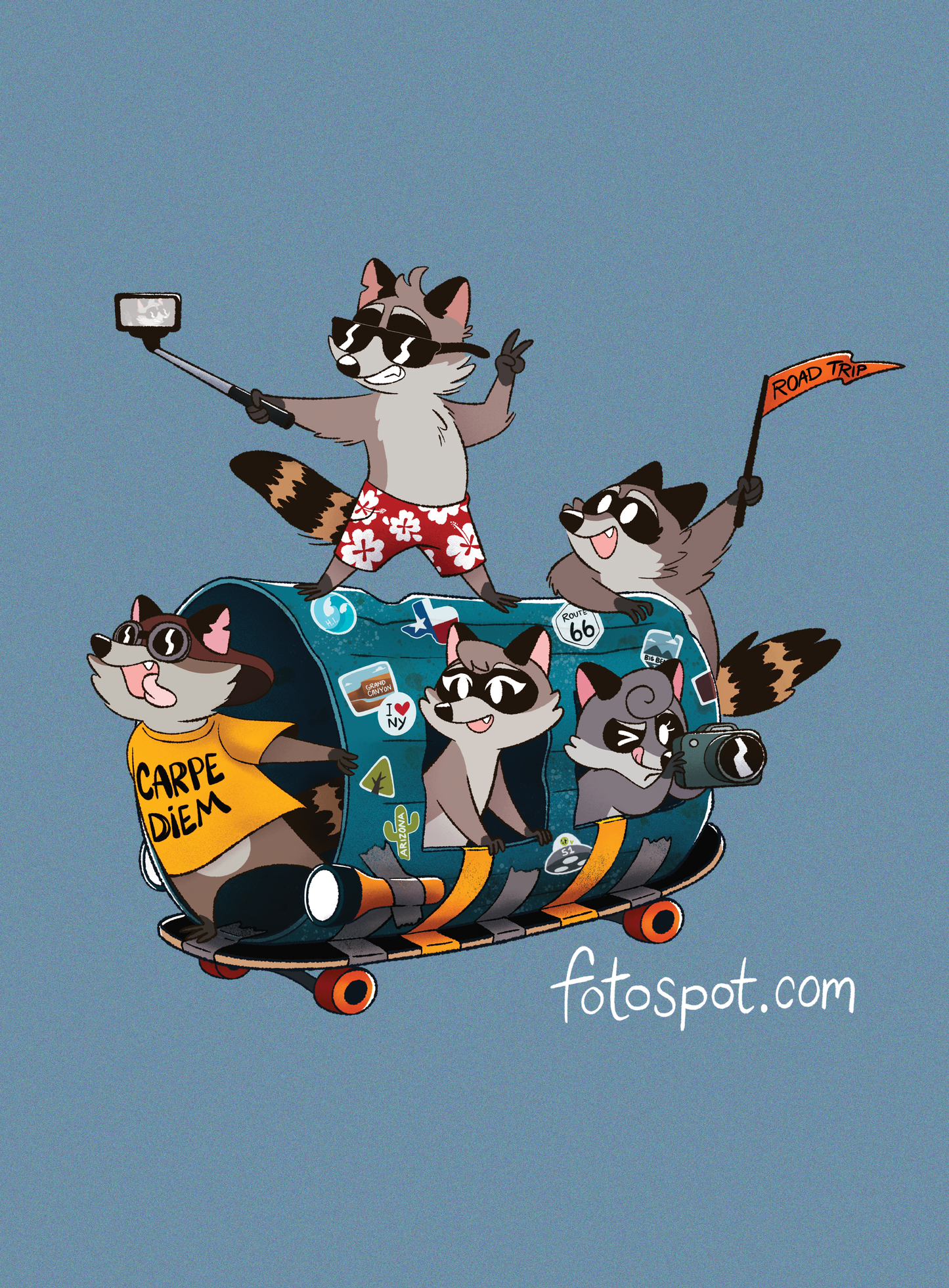 Unisex: Fotospot Raccoon Road Trip! - Steel Blue