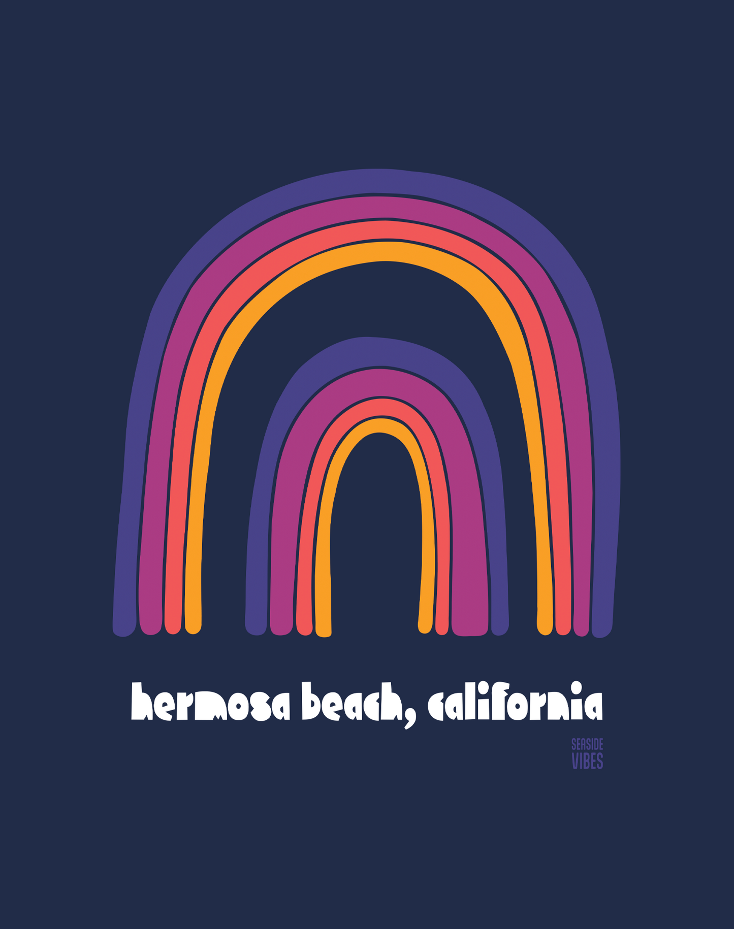 Unisex: Hermosa Beach Double Rainbow Tee - 100% Cotton | True Navy
