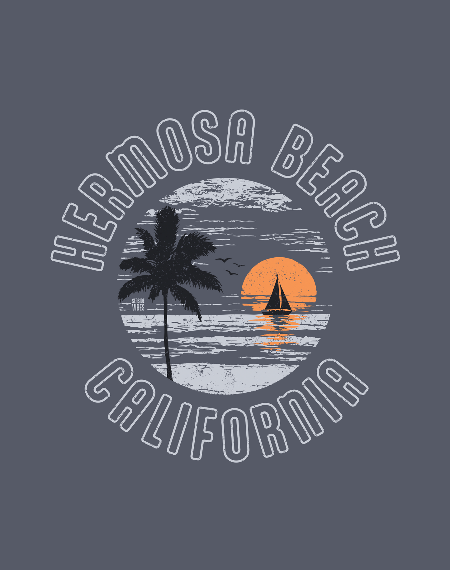 Hermosa Beach Vintage Sunset Tee - Premium 100% Cotton | Denim
