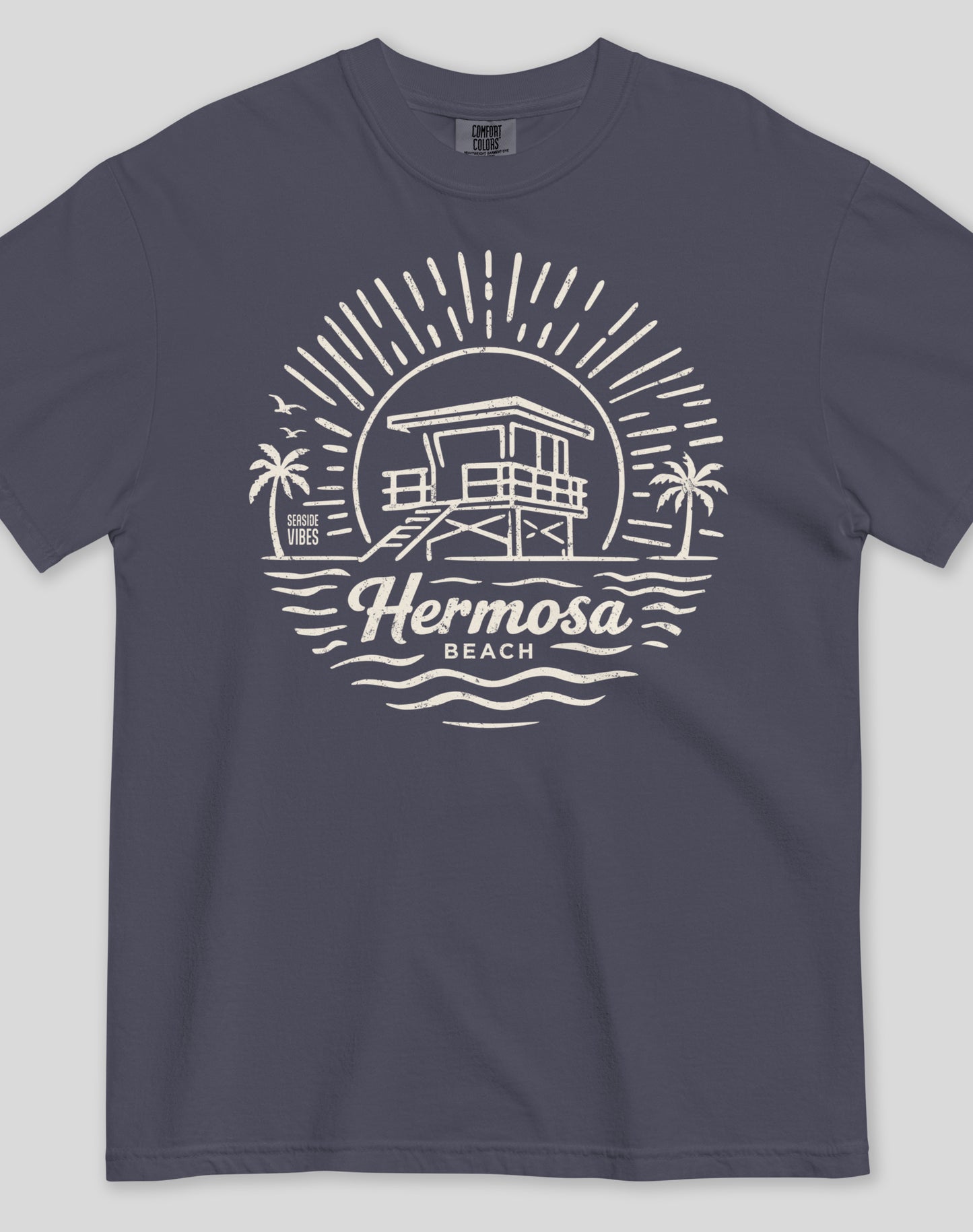Unisex: Hermosa Beach Sunrise Session Tee - 100% Cotton | Navy