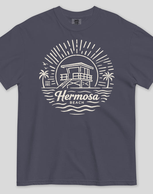 Unisex: Hermosa Beach Sunrise Session Tee - 100% Cotton | Navy