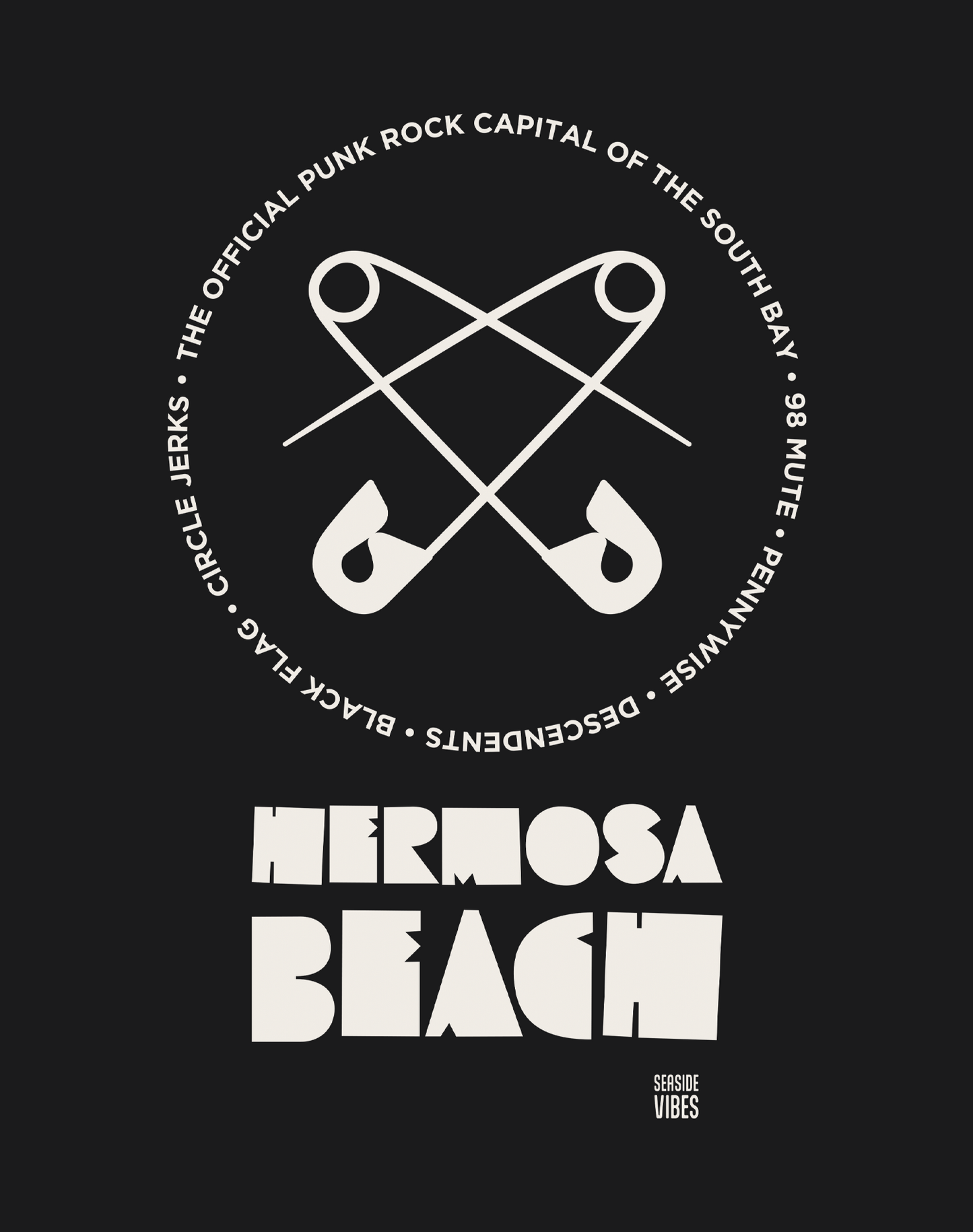 Unisex: Hermosa Beach Punk Rock Tee - 100% Cotton | Black