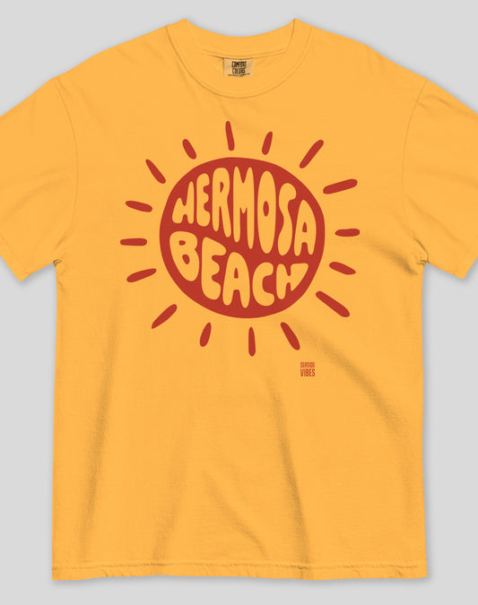 Unisex: Sunny Vibes Hermosa Beach Tee - 100% Cotton | Mustard