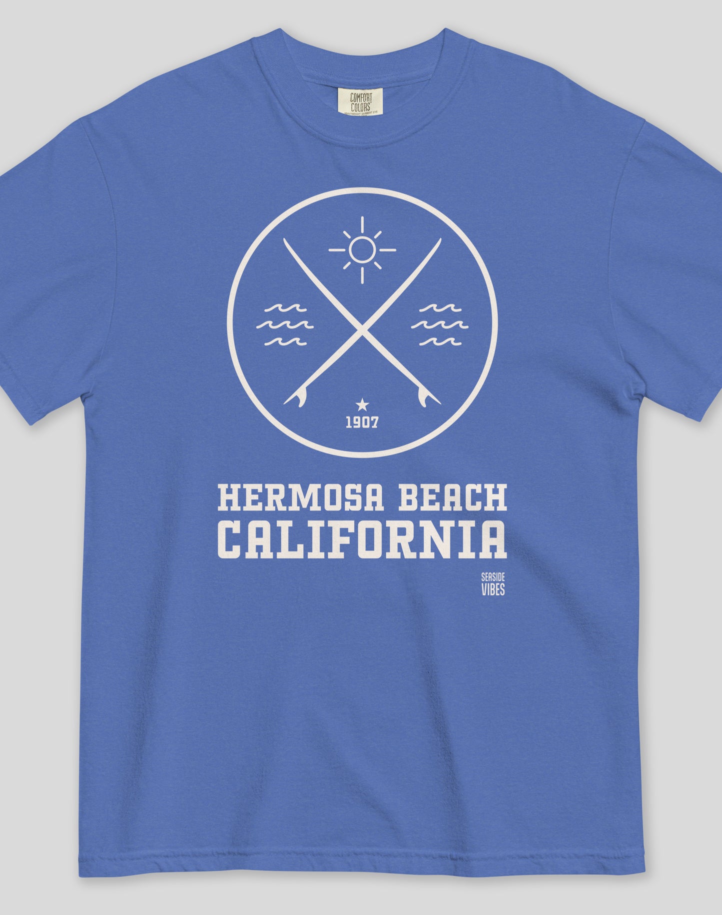 Hermosa Beach Surf Tee - Premium 100% Cotton | Mystic Blue