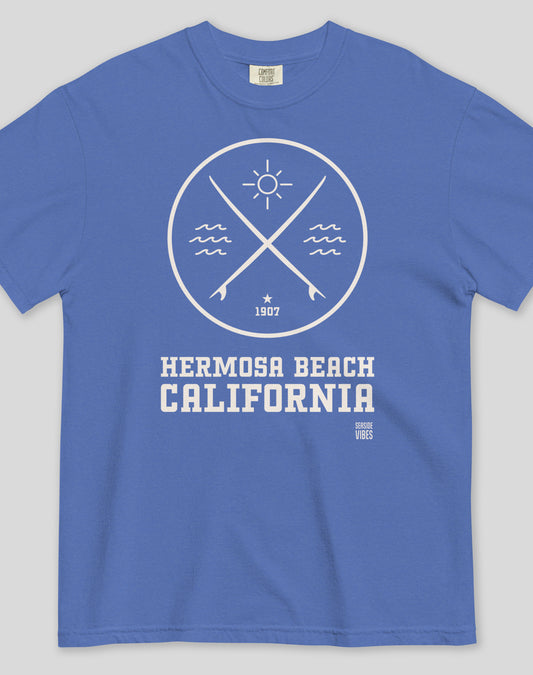 Unisex: Hermosa Beach Surf Tee - 100% Cotton | Mystic Blue