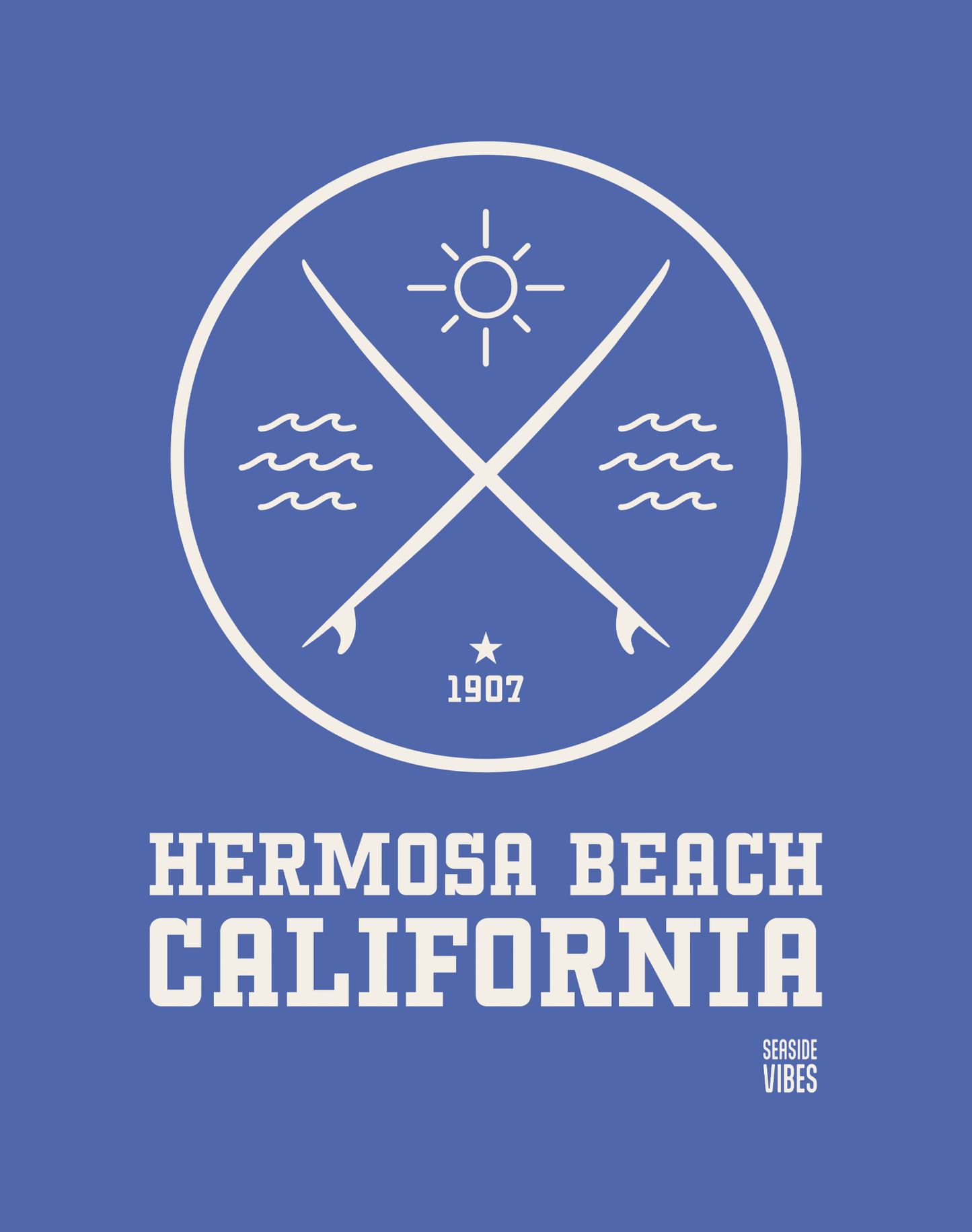 Hermosa Beach Surf Tee - Premium 100% Cotton | Mystic Blue