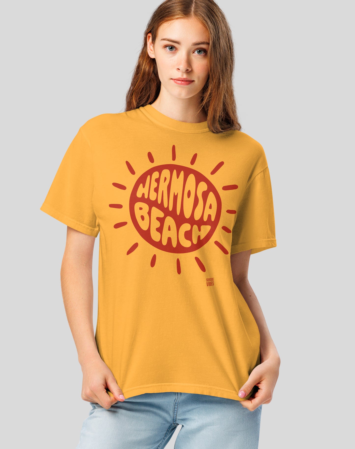 Hermosa Beach Sunny Vibes Tee - Premium 100% Cotton | Mustard