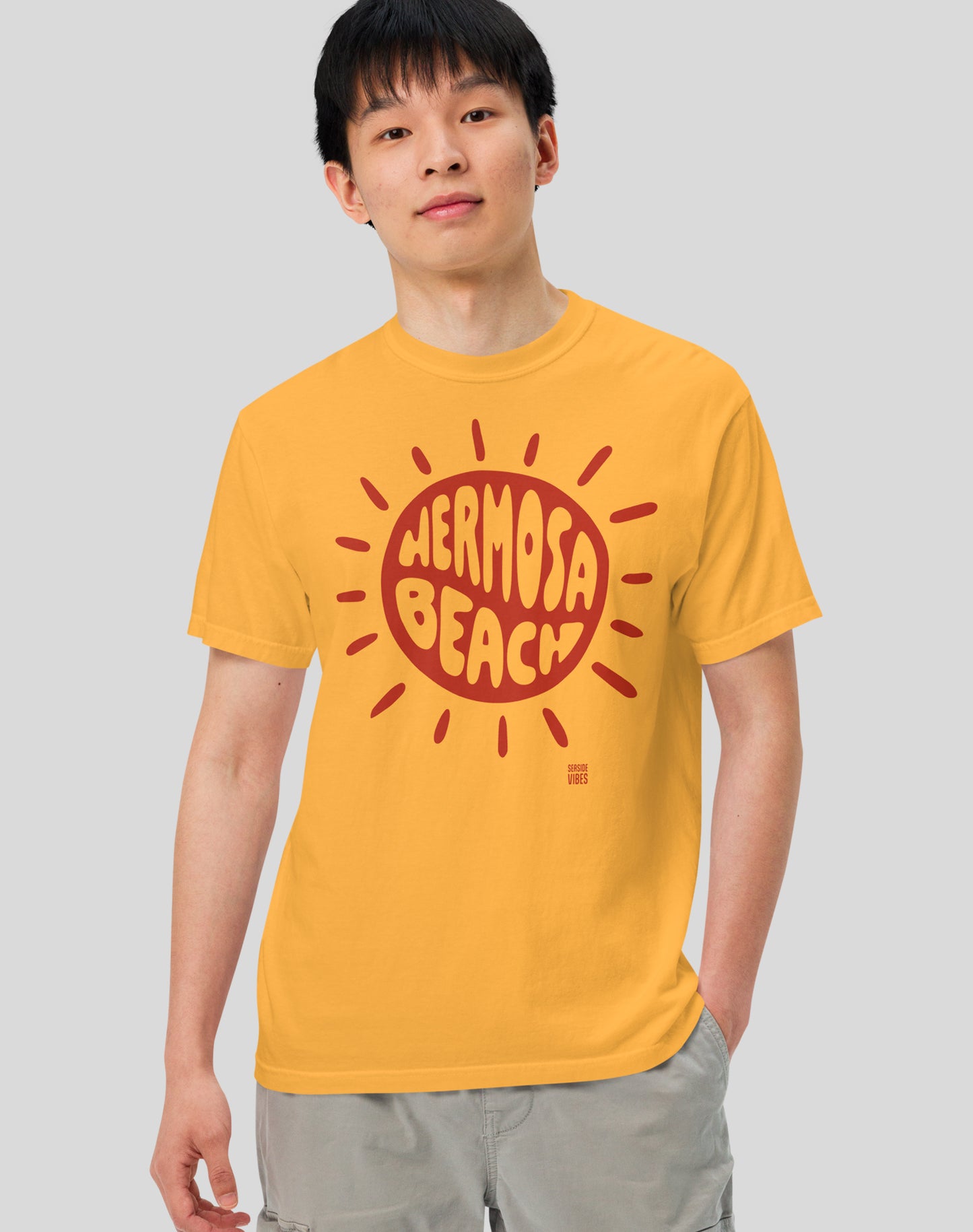 Hermosa Beach Sunny Vibes Tee - Premium 100% Cotton | Mustard
