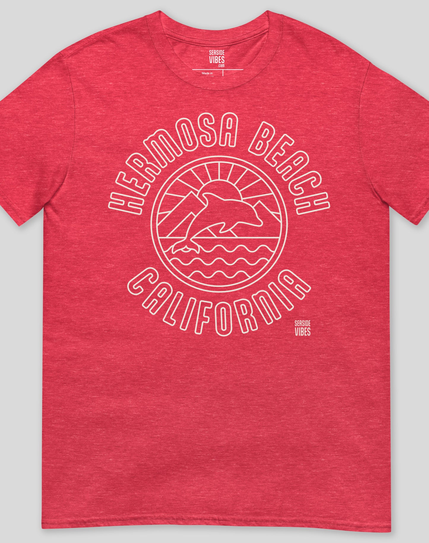 Hermosa Beach Dolphin Sunrise Tee - Unisex | Heather Red