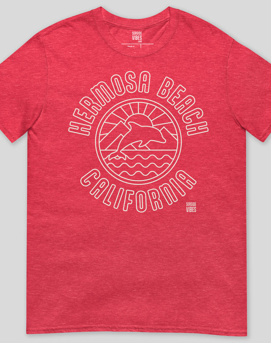Hermosa Beach Dolphin Sunrise Tee - Unisex | Heather Red