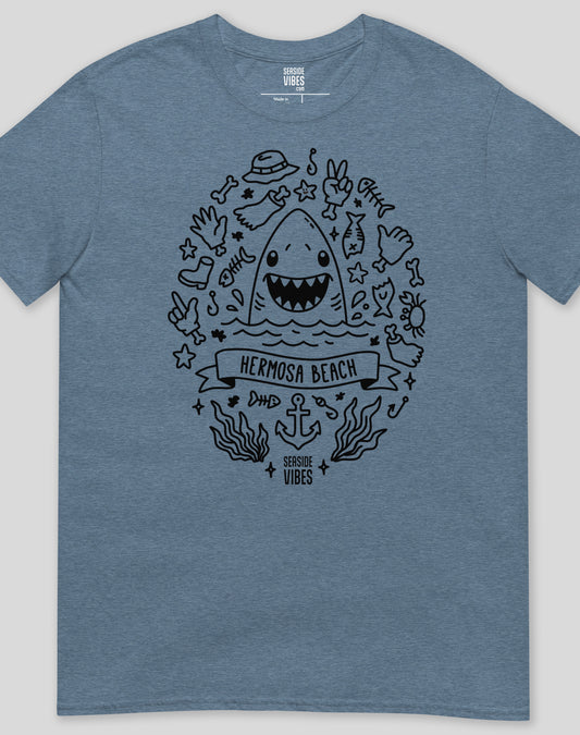 Hermosa Beach Shark Attack! Tee - Unisex | Heather Indigo