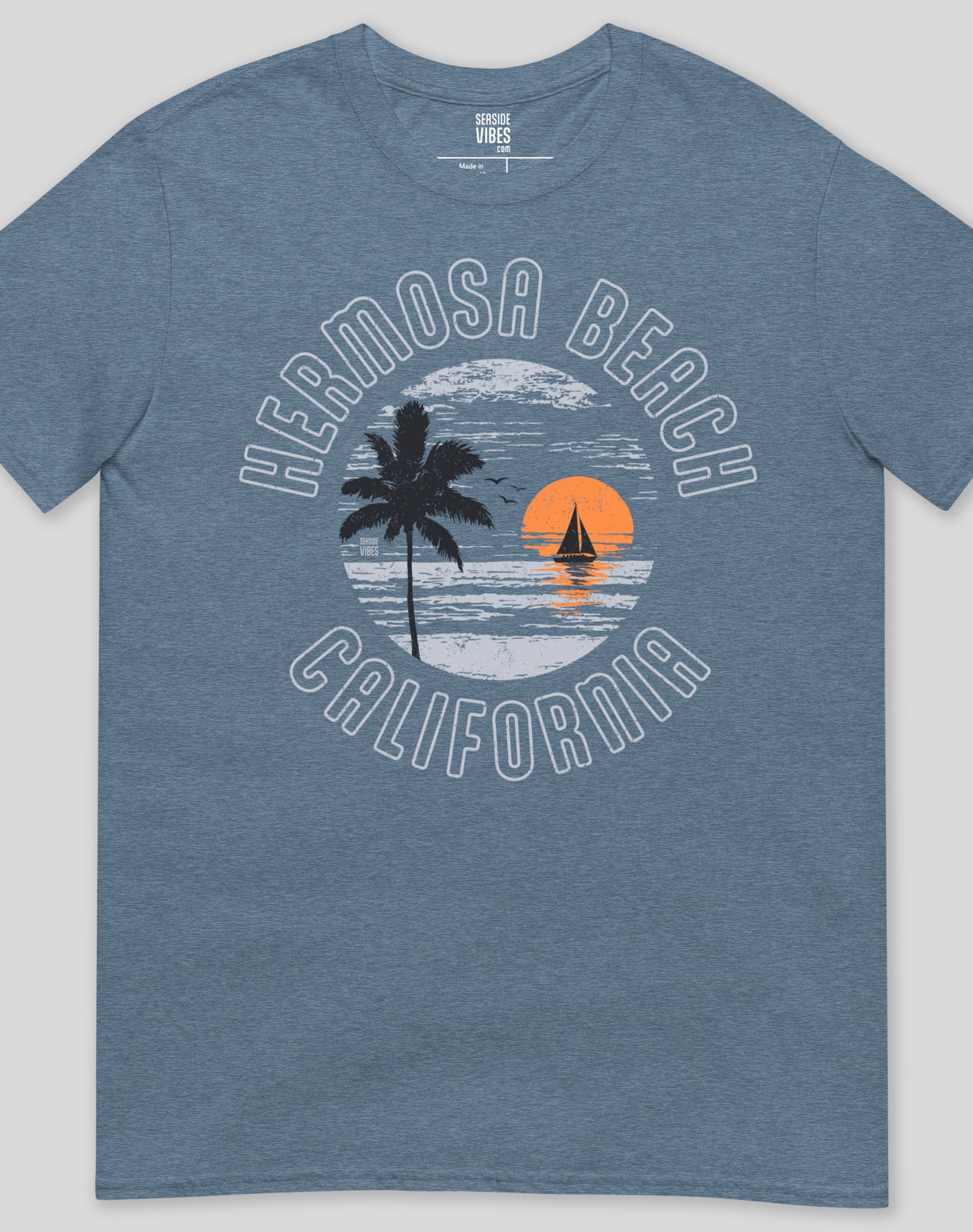 Hermosa Beach Vintage Sunset Tee - Unisex | Heather Indigo