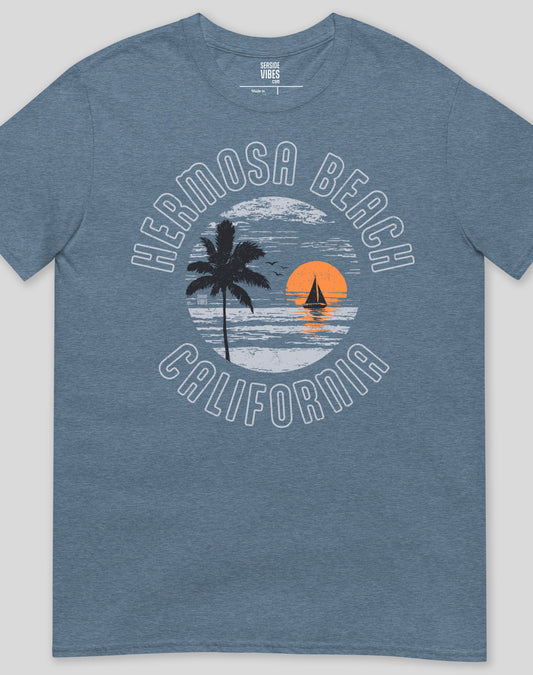 Hermosa Beach Vintage Sunset Tee - Unisex | Heather Indigo