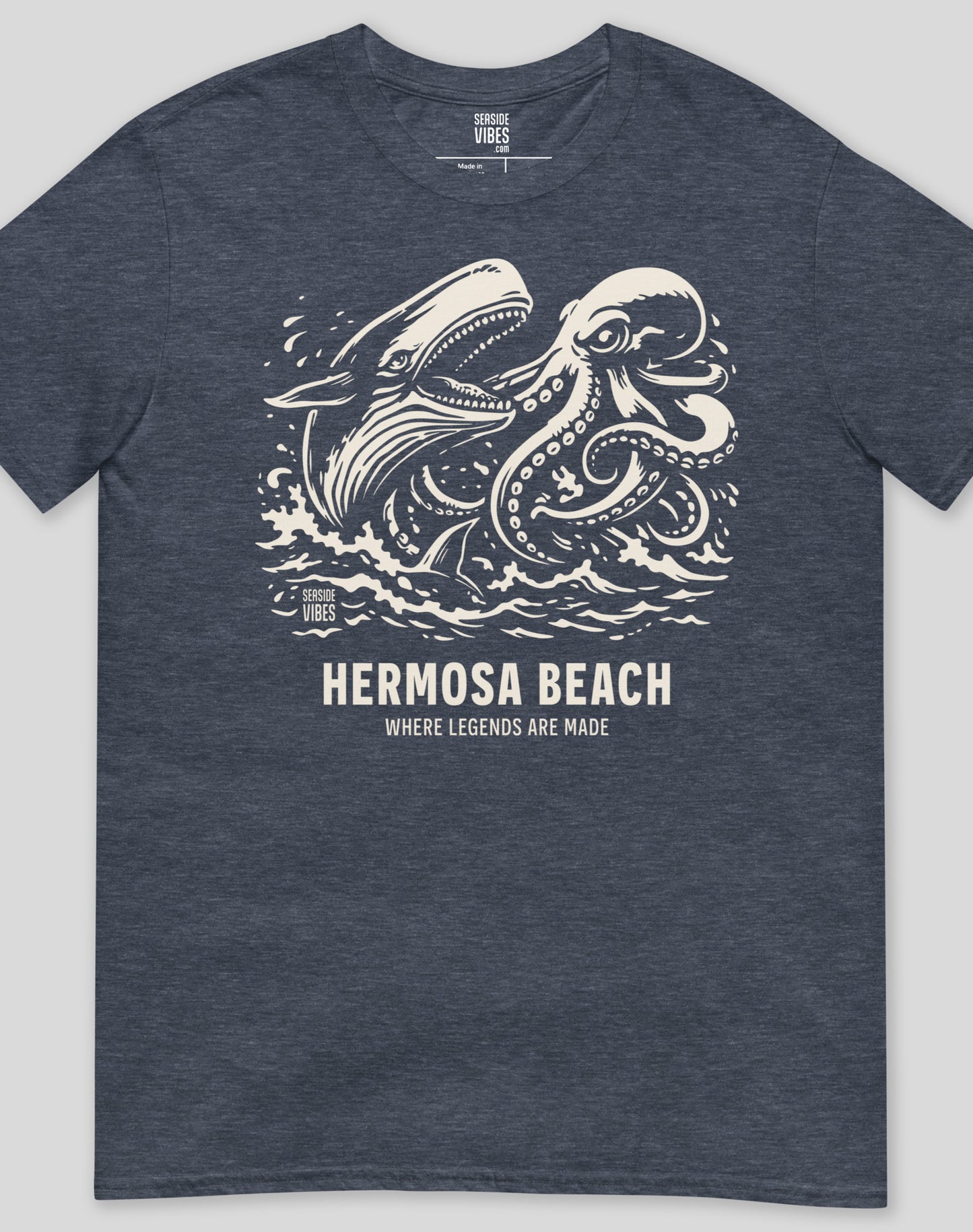Hermosa Beach Octopus vs Whale Legends Tee - Unisex | Heather Navy