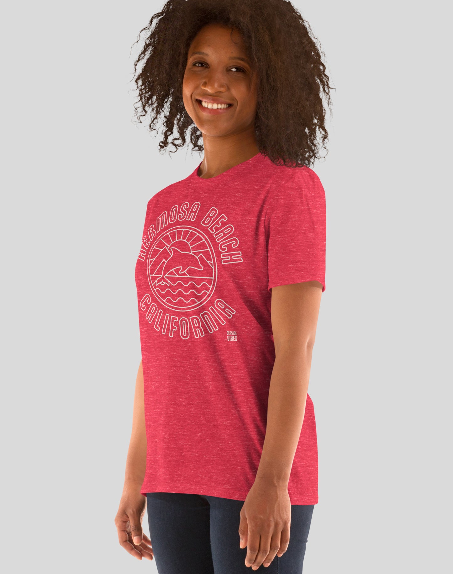 Hermosa Beach Dolphin Sunrise Tee - Unisex | Heather Red