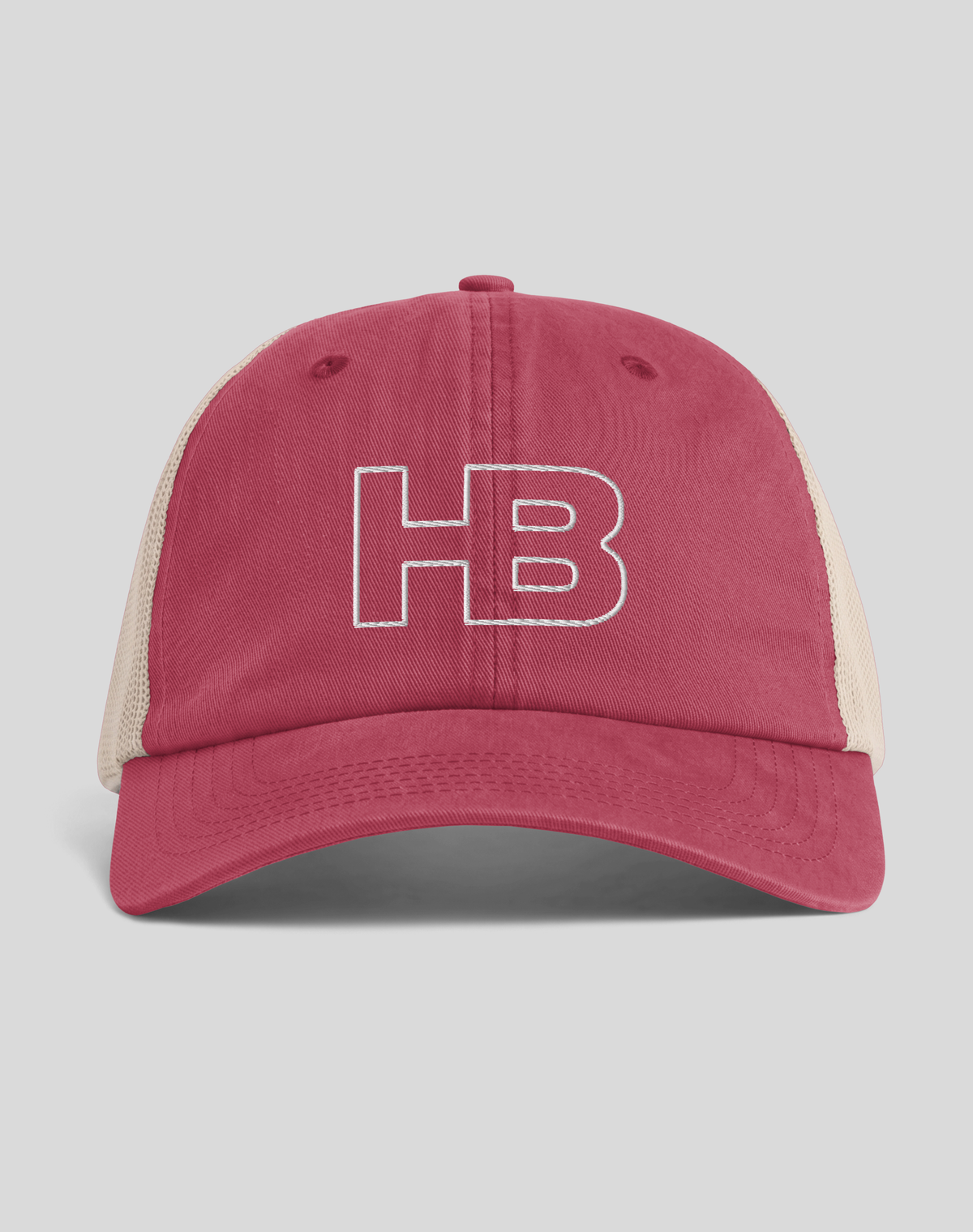 Hermosa Beach HB Sunwashed Trucker Hat | Crimson/Tan