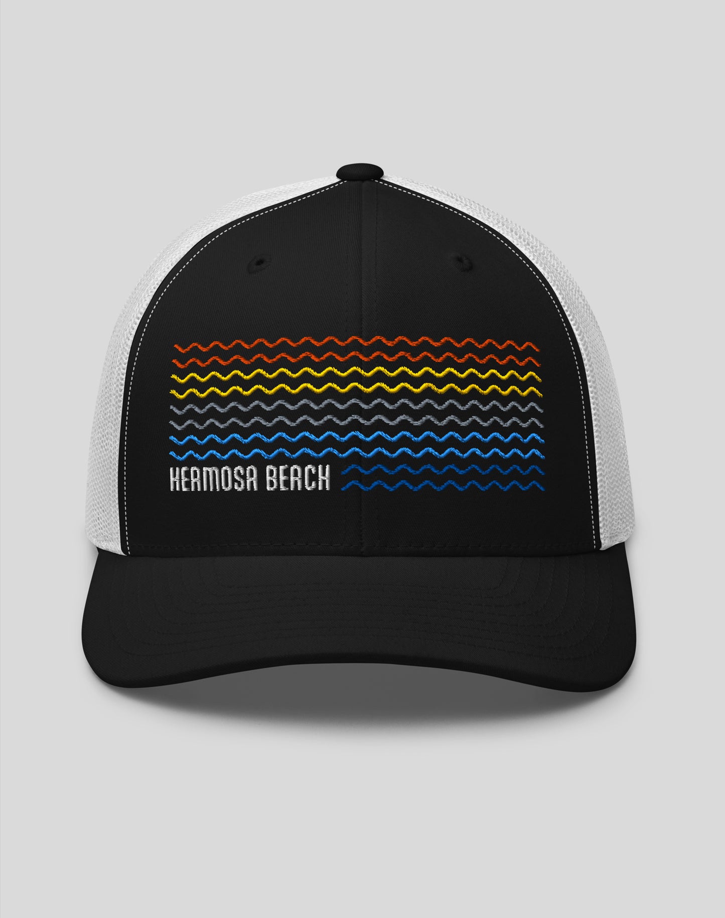 Hermosa Beach Waves Trucker Hat - Black/White