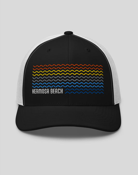 Hermosa Beach Waves Trucker Hat - Black/White