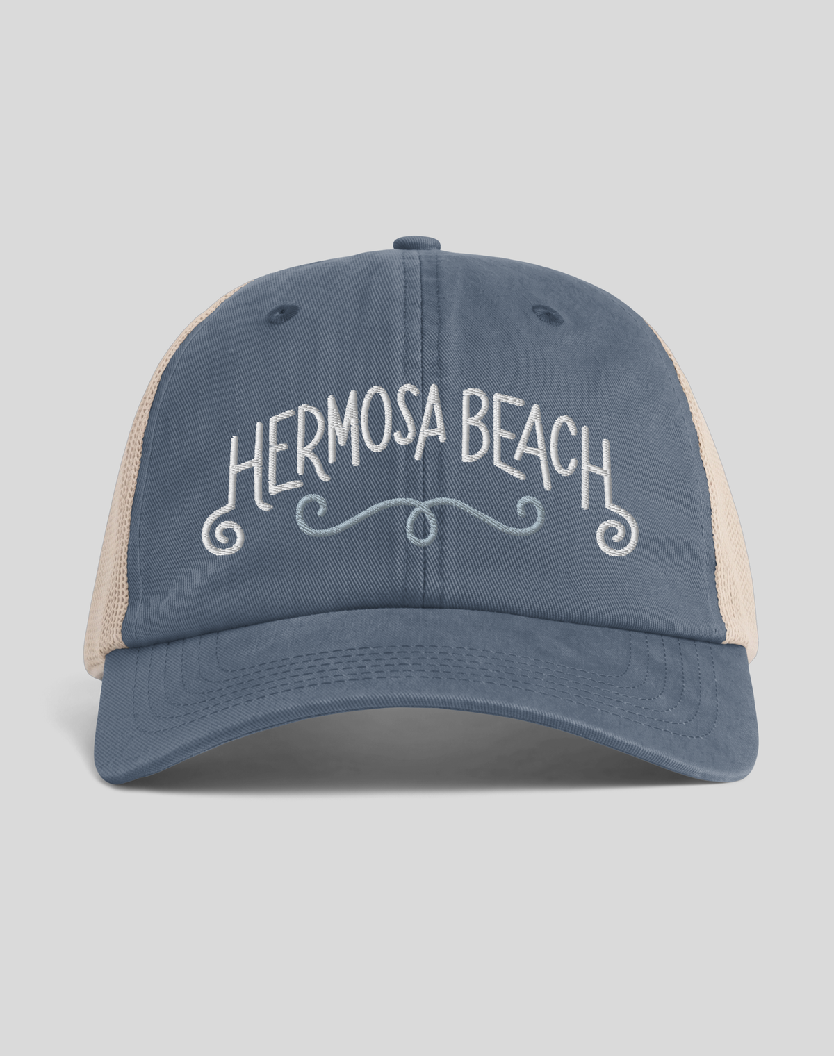 Hermosa Beach Swirl Sunwashed Trucker Hat | Denim/Tan
