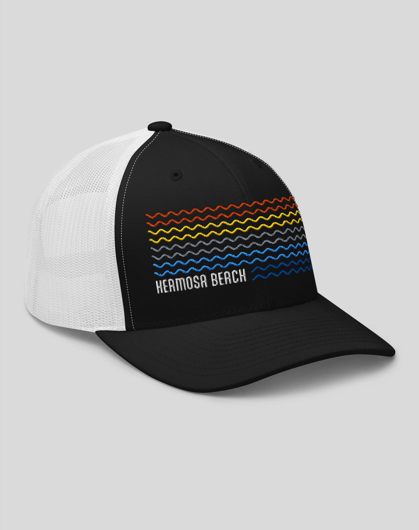 Hermosa Beach Waves Trucker Hat - Black/White