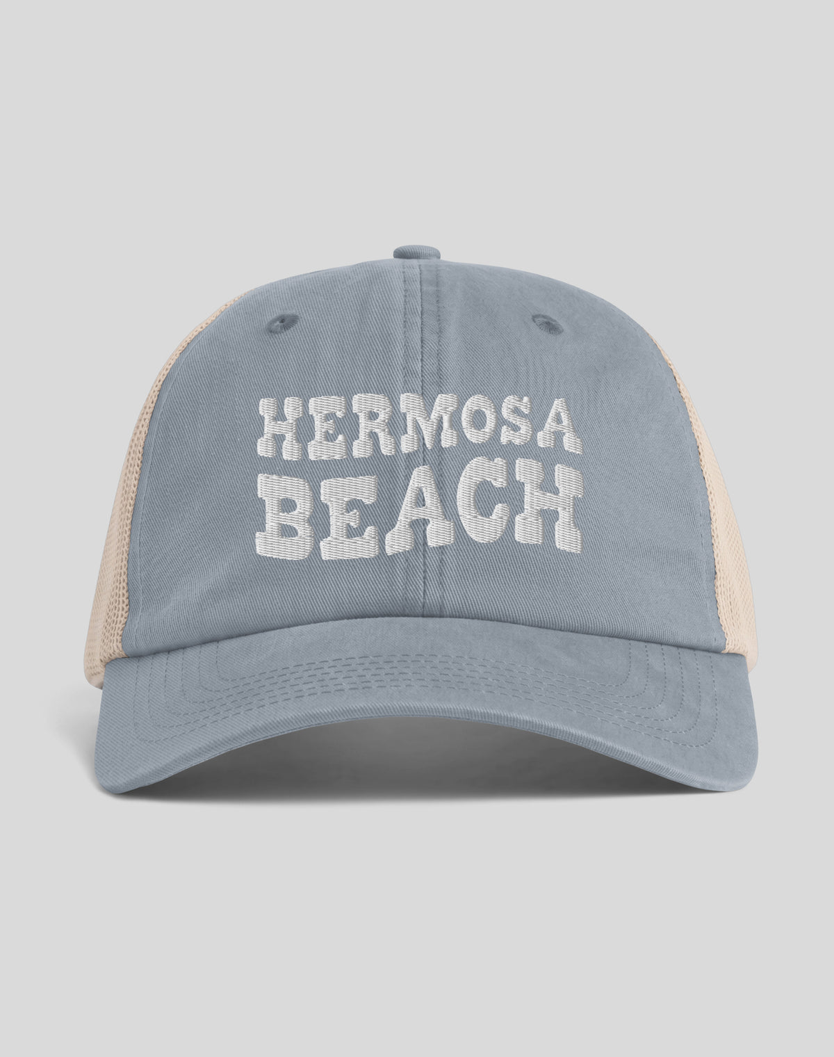 Hermosa Beach Vibes Sunwashed Trucker Hat | Granite/Tan