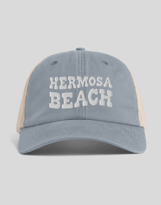 Hermosa Beach Vibes Sunwashed Trucker Hat | Granite/Tan